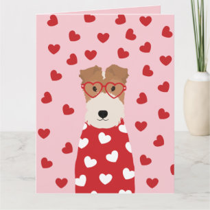 Happy Valentines Day Wire Fox Terrier Dog Pink Karte