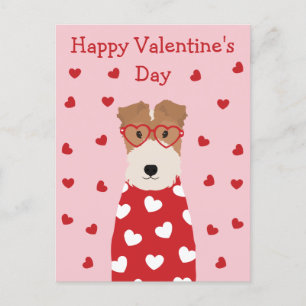 Happy Valentines Day Wire Fox Terrier Dog Postkarte