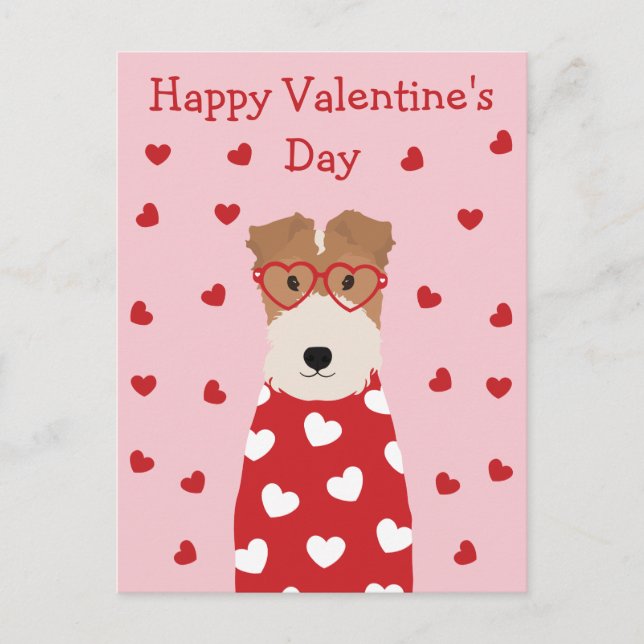 Happy Valentines Day Wire Fox Terrier Dog Postkarte (Vorderseite)