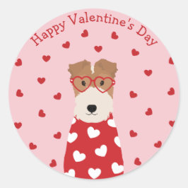 Happy Valentines Day Wire Fox Terrier Dog Runder Aufkleber