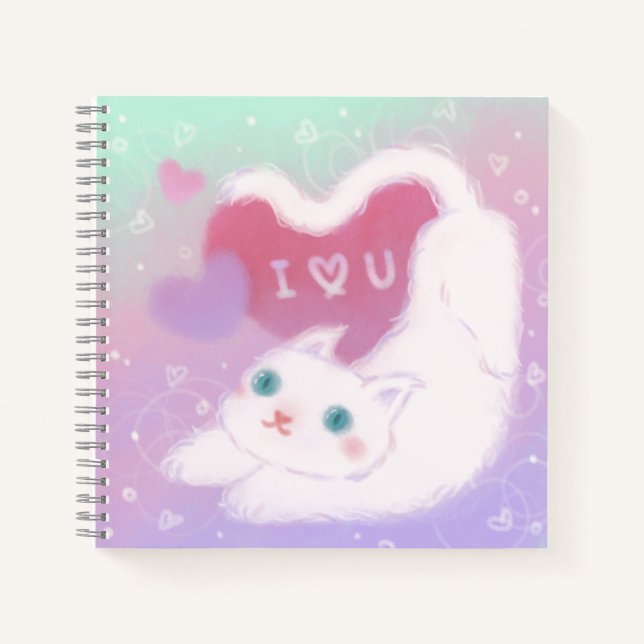 Happy Valentine's Day with Fluffy White Cat Notizbuch (Vorderseite)