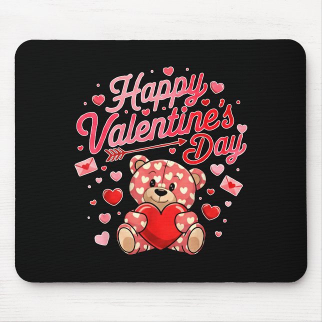 Happy Valentines Day Women Cute Bear Valentine Hea Mousepad (Vorne)