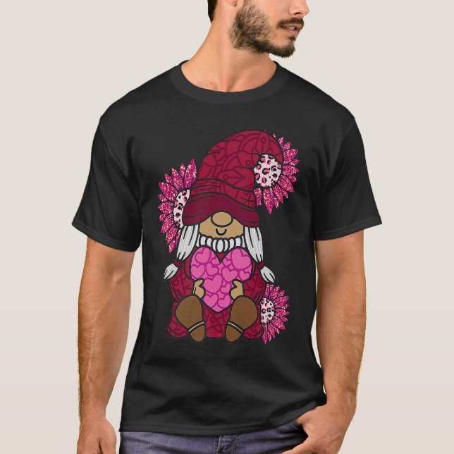 Happy Valentine's Day Women Gnome mit Sunflower L T-Shirt (Vorderseite)