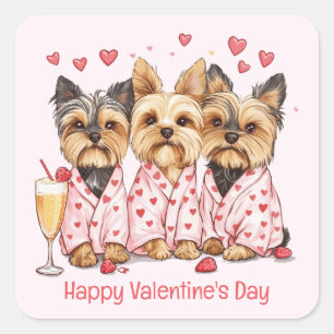 Happy Valentines Day Yorkie Dogs Quadratischer Aufkleber