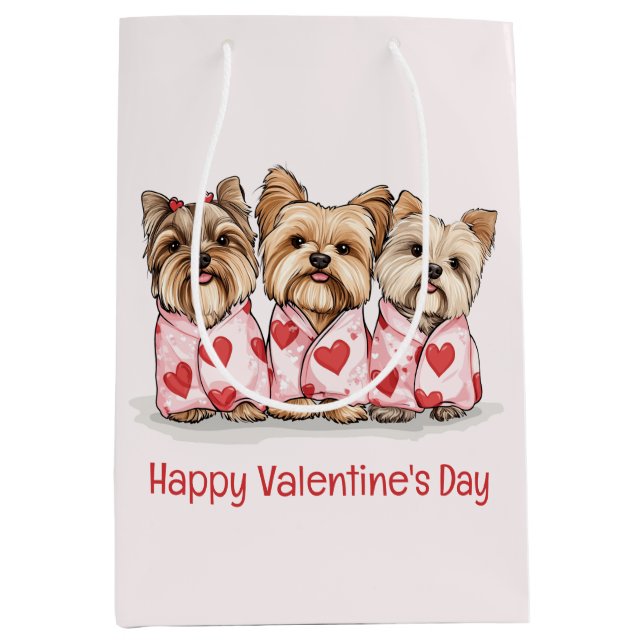 Happy Valentines Day Yorkshire Terrier Dogs Mittlere Geschenktüte (Vorderseite)