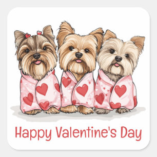 Happy Valentines Day Yorkshire Terrier Dogs Quadratischer Aufkleber