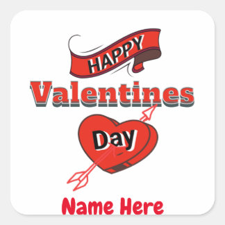 Happy Valentines Day's Personalisiertes Namensgesc Quadratischer Aufkleber