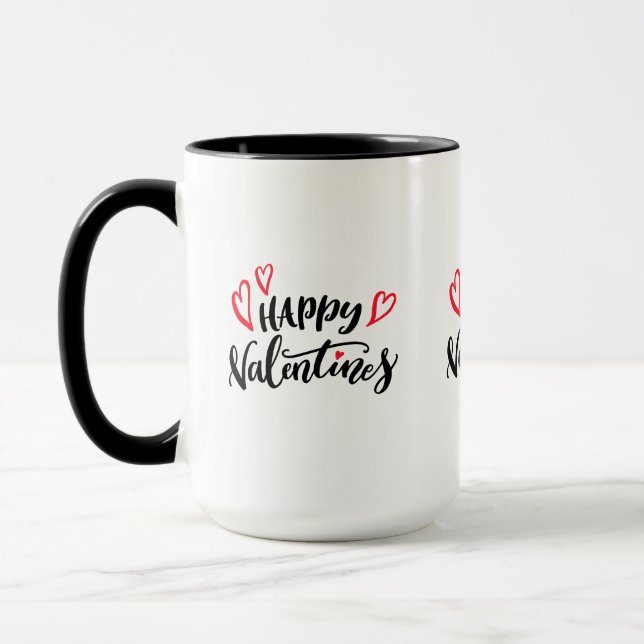 Happy Valentines Handgeschriebenes Typografie-Desi Tasse (Links)