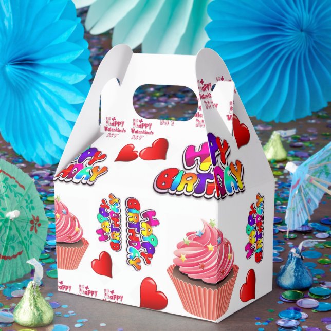 Happy Valentine's Happy Birthday Gable Favor Box Geschenkschachtel (Party)