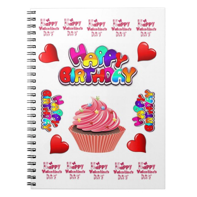 Happy Valentine's Happy Birthday Notebook Notizblock (Vorderseite)