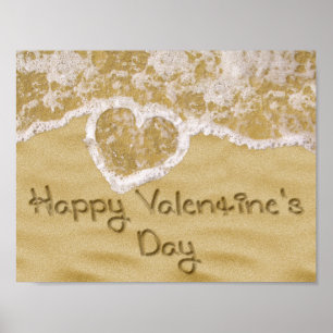 "Happy Valentine's" Herz geschrieben in Sand Poster