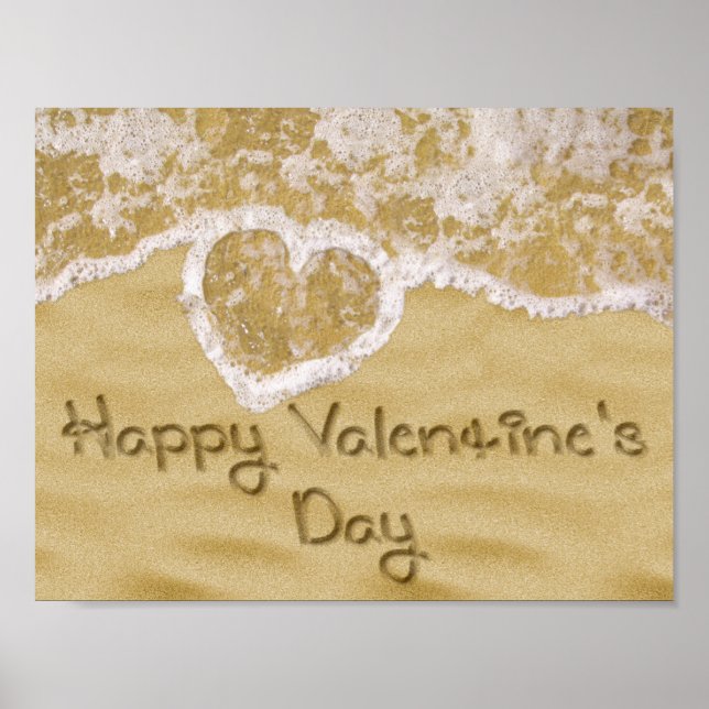 "Happy Valentine's" Herz geschrieben in Sand Poster (Vorne)