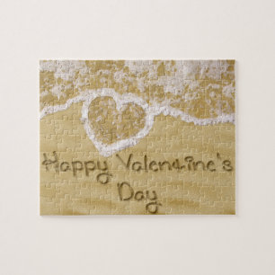 "Happy Valentine's" Herz geschrieben in Sand Puzzle