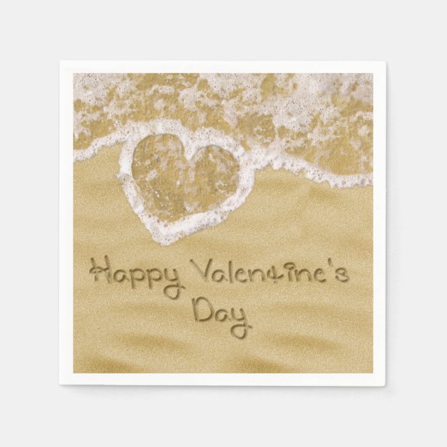 "Happy Valentine's" Herz geschrieben in Sand Serviette (Vorderseite)