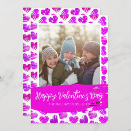 Happy Valentines Modernes Lila Rosa Herz Foto Feiertagskarte