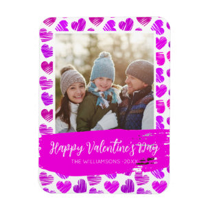 Happy Valentines Modernes Lila Rosa Herz Foto Magnet