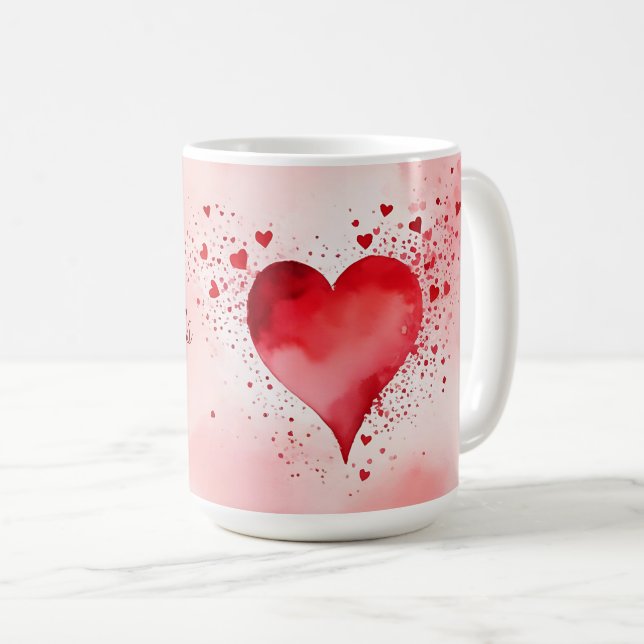 Happy Valentines Red Heart Kaffeetasse (VorderseiteRechts)