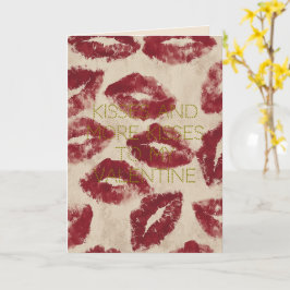 Happy Valentines Red Lipstic Kisses Romantic Love Karte