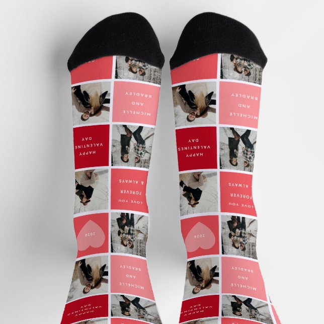 Happy Valentines Tag 8 Foto Grid Socken (Oben)
