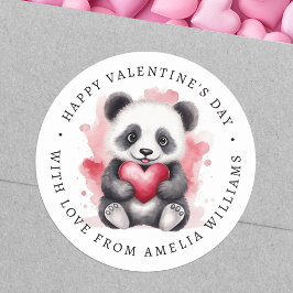 Happy Valentines Tag niedlich Panda halten Herz Runder Aufkleber