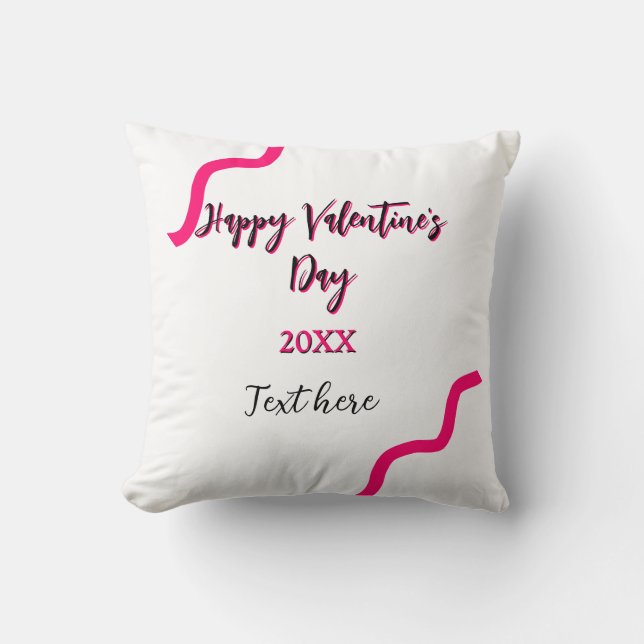 Happy Valentine's Tag rosa schwarze Spiralfett let Kissen (Vorderseite)