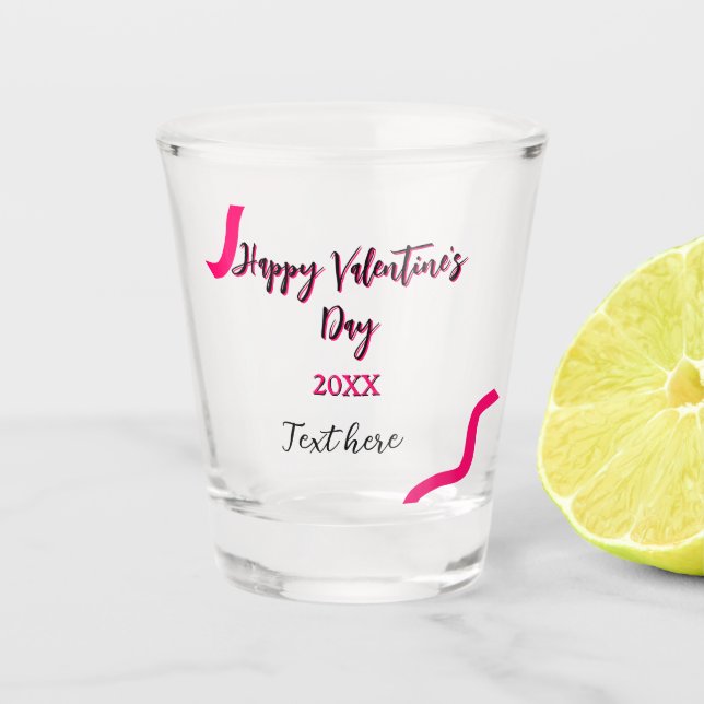 Happy Valentine's Tag rosa schwarze Spiralfett let Schnapsglas (Vorderseite)