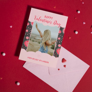 Happy Valentines Whimsical Red Herzen Blume Name Feiertagspostkarte