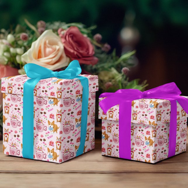 Happy Valentins Corgi Day Pattern Geschenkpapier Set (For your Corgi sweetheart! She will love receiving a gift with this paper decorating it. )