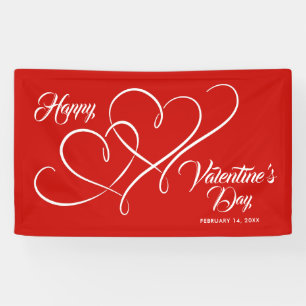 HAPPY VALENTINS TAGFALL VERBUNDENE HEARTS RED BANNER