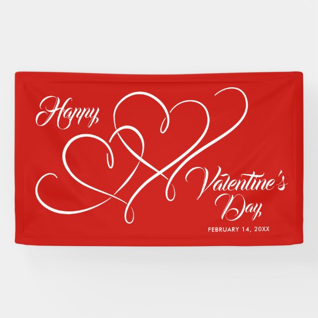 HAPPY VALENTINS TAGFALL VERBUNDENE HEARTS RED BANNER (Horizontal)