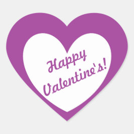 "Happy Valentins" Weißherz auf lila Herz-Aufkleber