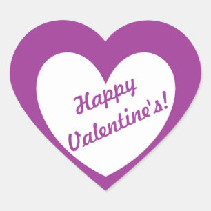 "Happy Valentins" Weißherz auf lila Herz-Aufkleber