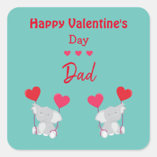 Happy Valentinstag Elefant Quadratischer Aufkleber