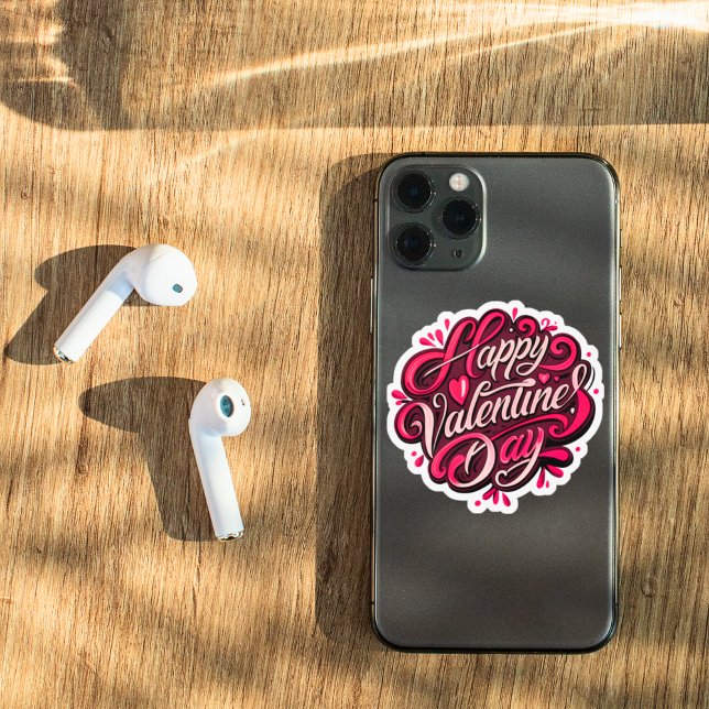 Happy Valentinstag Handschrift Design Aufkleber (Von Creator hochgeladen)