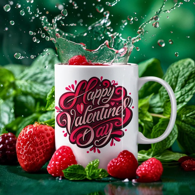 Happy Valentinstag Handschrift Design Kaffeetasse (Von Creator hochgeladen)