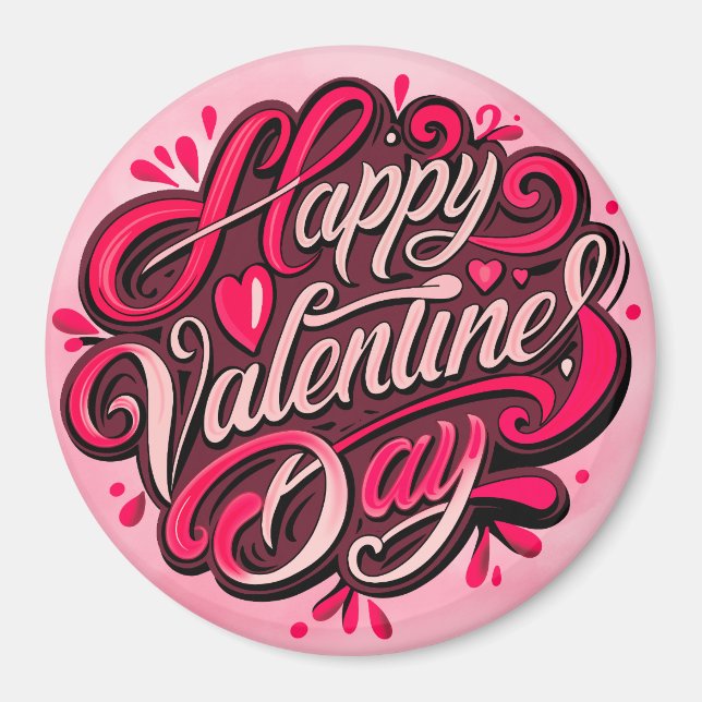 Happy Valentinstag Handschrift Design Magnet (Vorne)