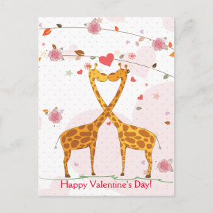 Happy Valentinstag Niedliche Giraffen Blume Feiertagspostkarte