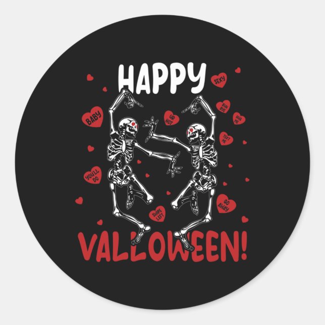 Happy Valloween Skelett Goth Valent Runder Aufkleber (Vorderseite)