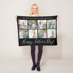 Happy Vatertag 8 Foto Collage Custom Black Fleecedecke