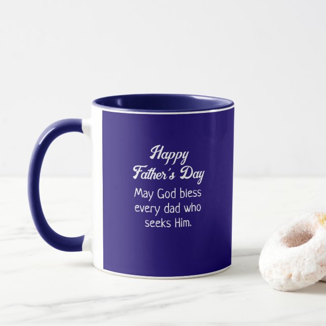 Happy Vatertag Bibel Verse Dunkelblau Tasse (Mit Donut)
