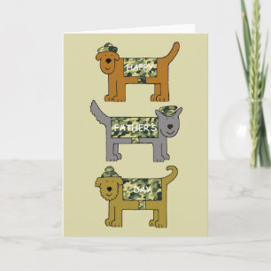 Happy Vatertag Cartoon Hunde in Camouflage Karte