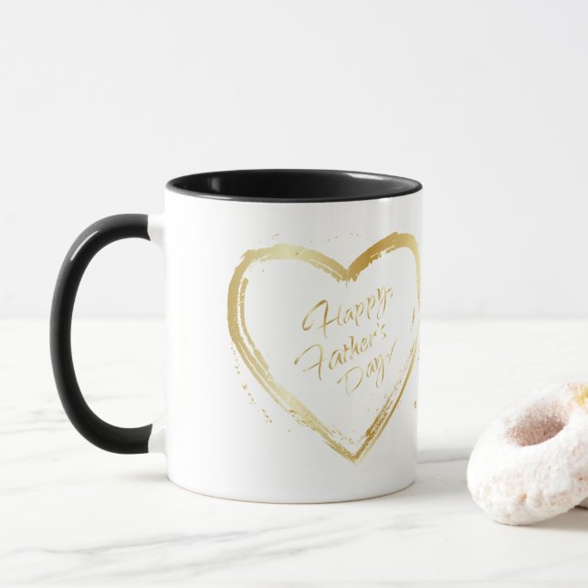 Happy Vatertag Elegant Gold Kalligraphie Luxus Tasse (Mit Donut)