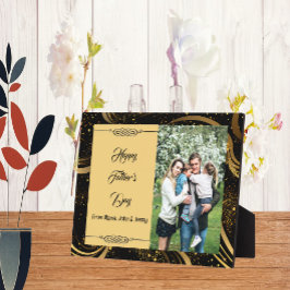 Happy Vatertag Familie Foto Gold Leafy Wirbel Fotoplatte