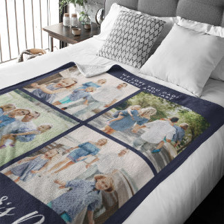 Happy Vatertag Foto Collage Navy Blue Fleecedecke
