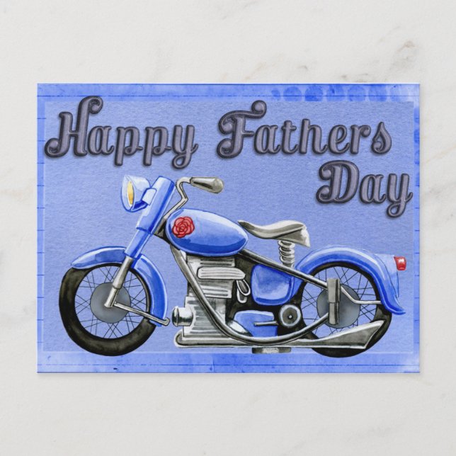 Happy Vatertag Motorrad-Postkarte auf blau Postkarte (Vorderseite)