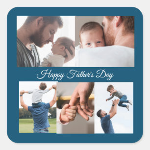 Happy Vathers Day 5 Foto Collage Quadratischer Aufkleber