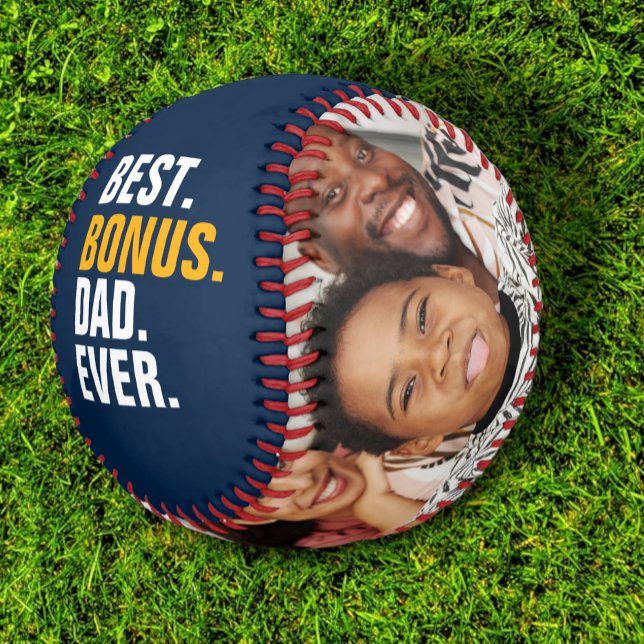 Happy Vathers Day Bester Bonus Vater jemals Person Baseball (Happy Fathers Day Best Bonus Dad Ever Personalized Baseball from Ricaso. Stepfather gift ideas)