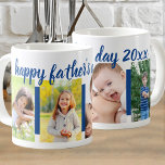 Happy Vathers Day Editable Jahr 4 Foto Blau Kaffeetasse<br><div class="desc">Personalisieren Sie die Geschenkidee Ihres Vaters Tasse mit dem Jahr und 4 Ihrer Lieblings-Fotos. Die Fotovorlage ist für das Hochladen von 4 Bildern, die im vertikalen Porträtformat auf einem blauen Band angezeigt werden, in Set. "Tag des glücklichen Vaters 20xx" ist voll editierbar, sodass Sie das aktuelle Jahr hinzufügen oder den...</div>