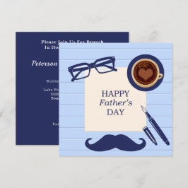 Happy Vathers Day Fun Blue Mustache Familie Brunch Einladung