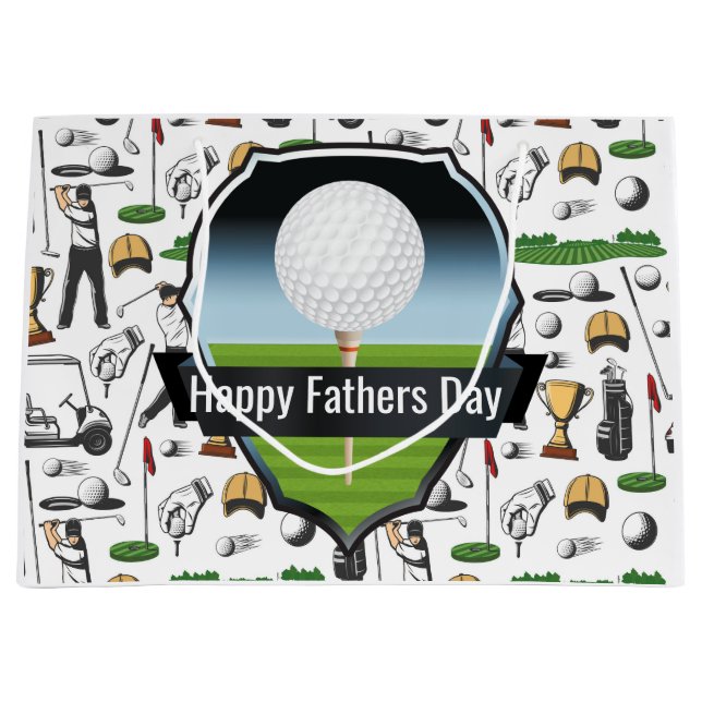 Happy Vathers Day Golfer Große Geschenktüte (Vorderseite)